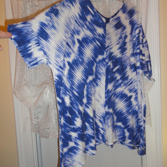 2X/3X Blue White T-Shirt Top Zipper Back - Picture 4 of 8